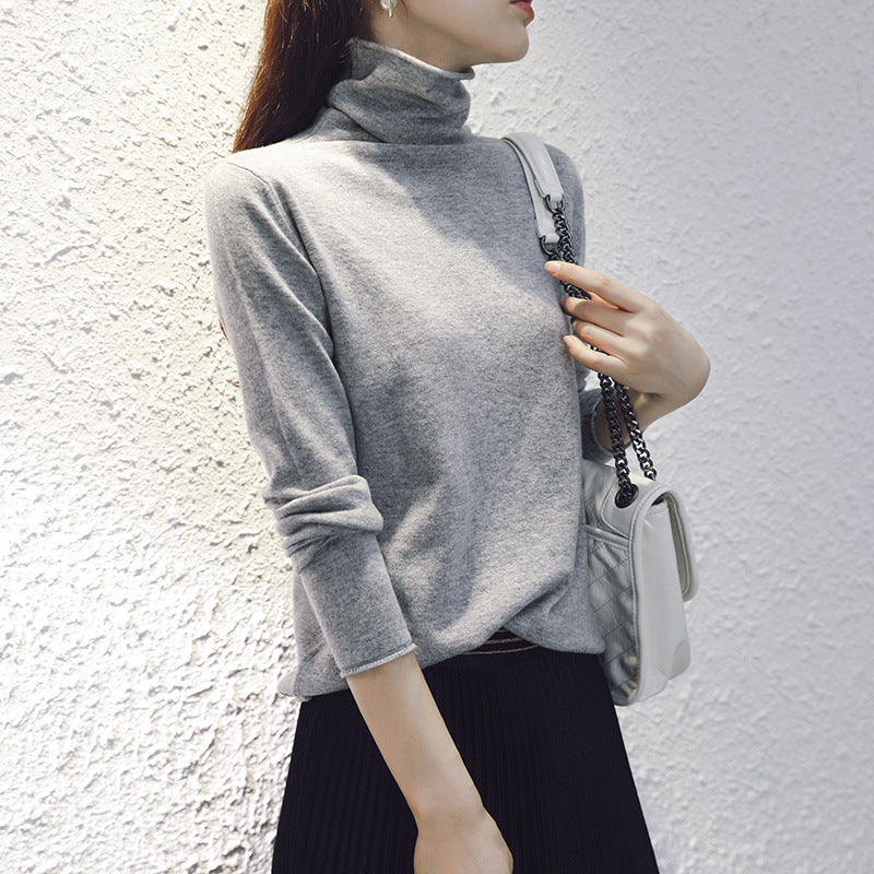 Women’s soft high‑neck knit cardigan in neutral tone